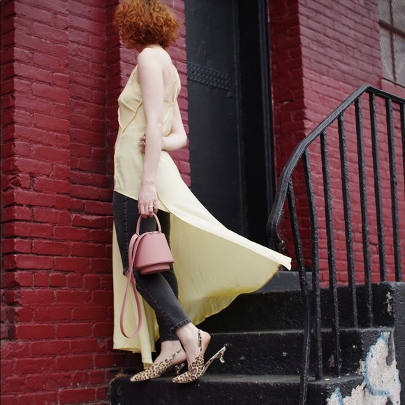 ASOS CURVE YELLOW SILK SPLIT CAMI TOP SLIP DRESS - Picture 6 of 8